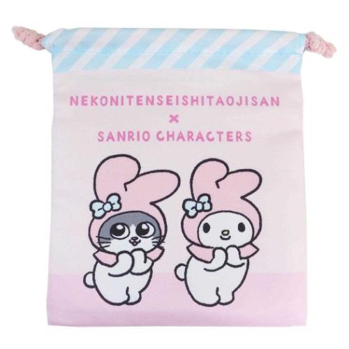 ねこに転生したおじさんxサンリオキャラクターズ 巾着袋 きんちゃくポーチ プンちゃんxマイメロディ サンリオ ケイカンパニー 小物入れ