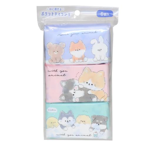 ティッシュ WITH YOU ANIMAL ポケットテッシュ 6袋入り 水に流せる かわいい