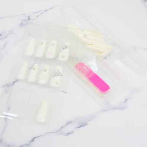 コスメ雑貨 ネイルチップ ロングスクエアタイプ WHITE JEWEL カミオジャパン ネイルアート 付け爪