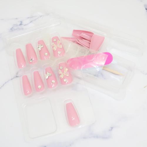 コスメ雑貨 ネイルチップ ロングスクエアタイプ PINK RIBBON カミオジャパン ネイルアート 付け爪 おしゃれ