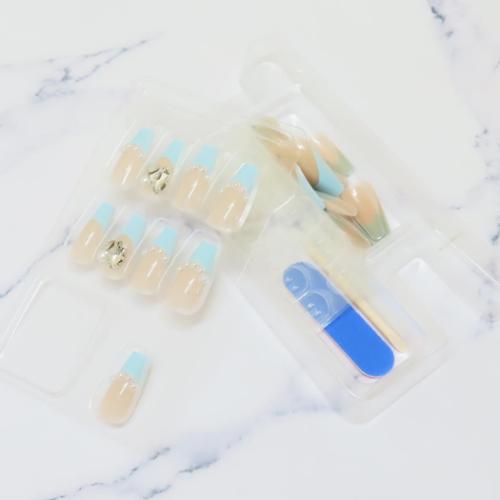 コスメ雑貨 ネイルチップ ロングスクエアタイプ LIGHT BLUE FRENCH カミオジャパン 付け爪