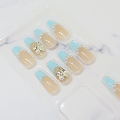コスメ雑貨 ネイルチップ ロングスクエアタイプ LIGHT BLUE FRENCH カミオジャパン 付け爪