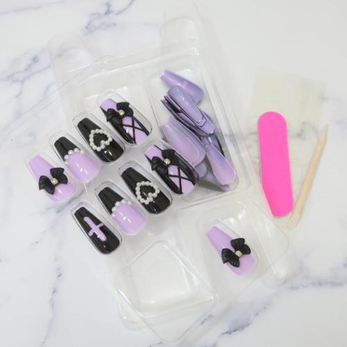 コスメ雑貨 ネイルチップロングスクエアタイプ PURPLE BLACK カミオジャパン ネイルアート 付け爪