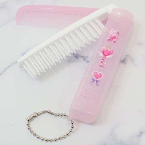 ヘアブラシ エクランウルー ストーン付き折りたたみブラシ＆コーム MAGICAL PINK カミオジャパン