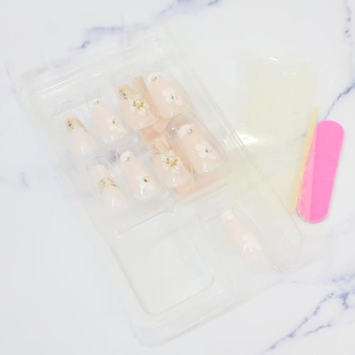コスメ雑貨 ネイルチップロングスクエアタイプ WHITE FLOWER カミオジャパン ネイルアート 付け爪