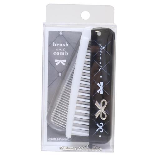 ヘアブラシ モノトーンリボンコスメ 折りたたみブラシ＆コーム blanoir