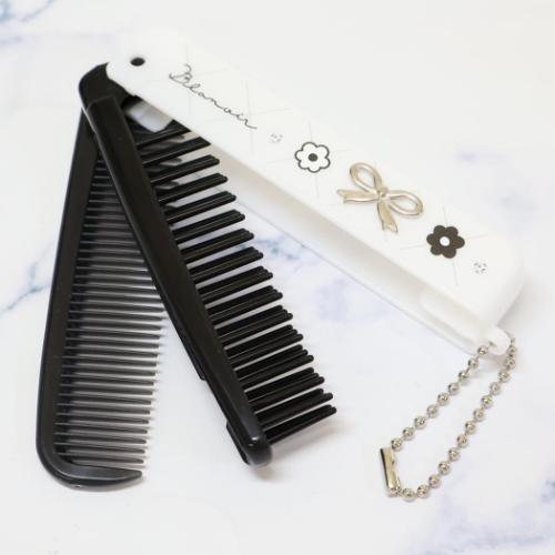 折りたたみブラシ＆コーム モノトーンリボンコスメ ヘアブラシ カミオ