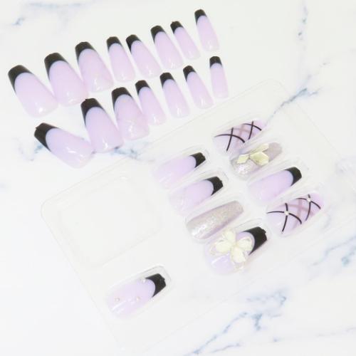 コスメ雑貨 ネイルチップ ロングスクエアタイプ PURPLE CHECK カミオジャパン ネイルアート 付け爪