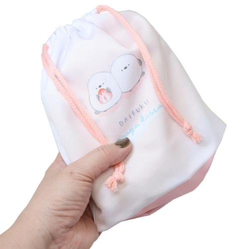 巾着袋 マチ付き巾着 きんちゃくポーチ だいふくエナガ 喫茶 カミオジャパン 新学期準備 かわいい