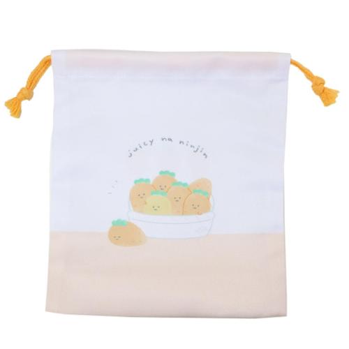 巾着袋 マチ付き巾着 きんちゃくポーチ ジューシーなにんじん カミオジャパン 新学期準備 かわいい