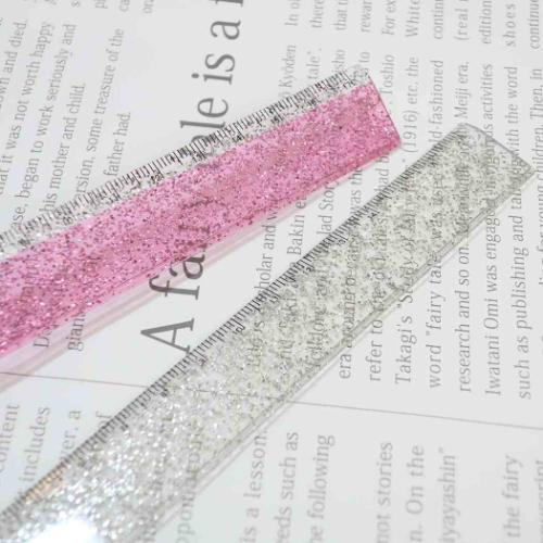 ものさし グリッタースリム17cm定規 Love glow ピンク カミオジャパン