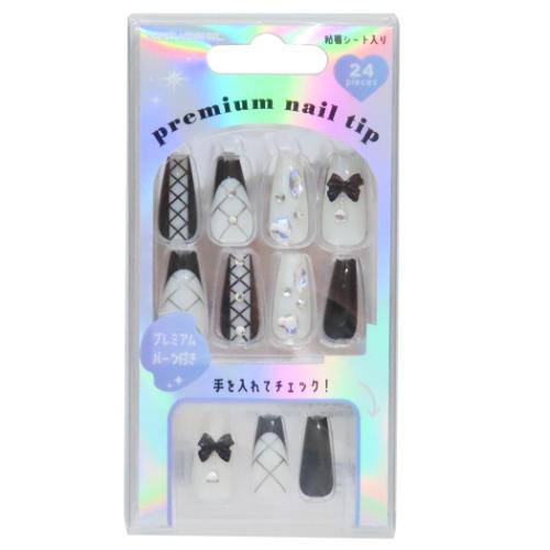 コスメ雑貨 プレミアムネイルチップ ロングスクエア white lace up カミオジャパン