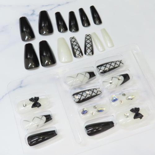 コスメ雑貨 プレミアムネイルチップ ロングスクエア white lace up カミオジャパン ネイルアート 付け爪