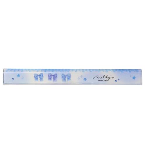 スリム17cm定規 ものさし milky blue リボン カミオジャパン 新学期準備文具 かわいい