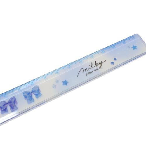 スリム17cm定規 ものさし milky blue リボン カミオジャパン 新学期準備文具 かわいい