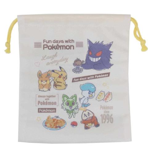 ポケットモンスター マチ付き巾着 きんちゃくポーチ 巾着袋 カフェロゴ整列 ポケモン キャラクター グッズ