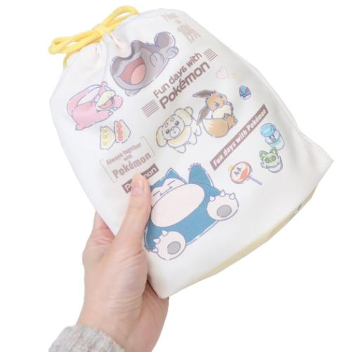 ポケットモンスター マチ付き巾着 きんちゃくポーチ 巾着袋 カフェロゴ整列 ポケモン キャラクター グッズ