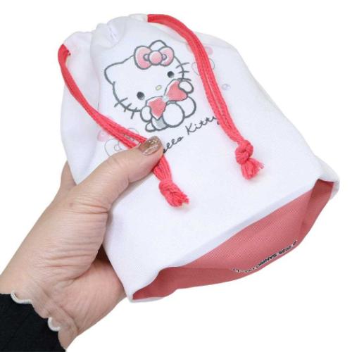 マチ付き巾着 きんちゃくポーチ 巾着袋 ハローキティ モノクロリボン カミオジャパン サンリオ 新学期準備