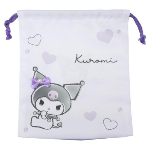 巾着袋 マチ付き巾着 きんちゃくポーチ サンリオ クロミ モノクロリボン カミオジャパン 新学期準備