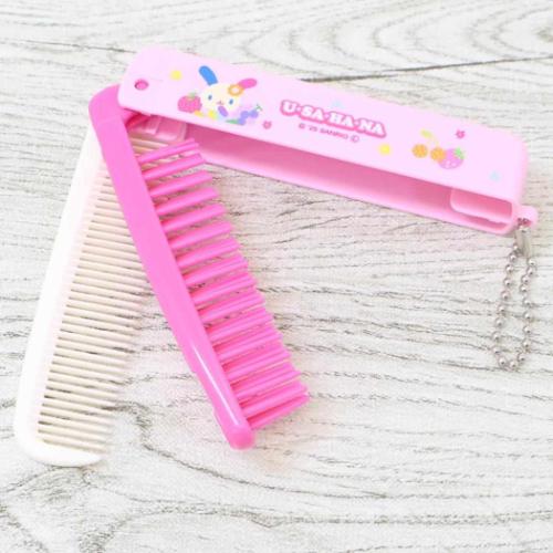 ヘアブラシ 折りたたみブラシ＆コーム フルーツ ウサハナ サンリオ