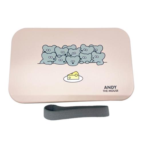 お弁当箱 ねずみのANDY １段スクエアランチボックス600 ピンク アンディ