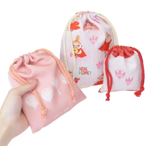 ムーミン グッズ 巾着袋 北欧 キャラクター 3P巾着 きんちゃくポーチ3枚セット リトルミイフェア ストライプ