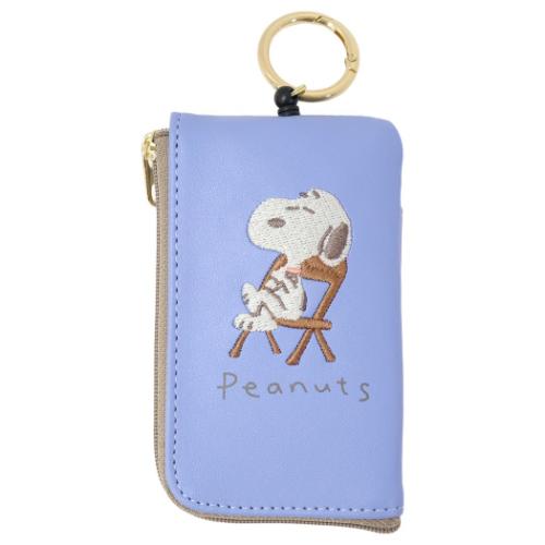 キーケース＆定期入れ リール付きキー＆パスポーチ スヌーピー 刺繍 BL