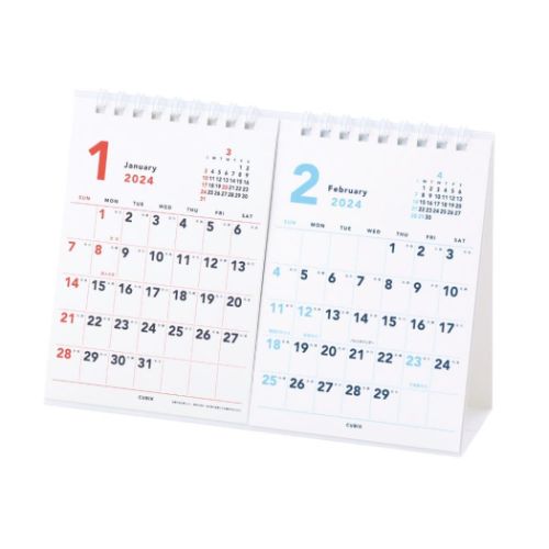 2024Calendar ベーシック A5卓上2ヶ月カレンダー 卓上カレンダー2024年 ホワイト スケジュール 実用 書き込み