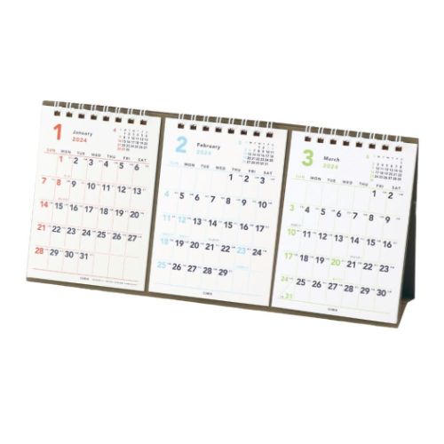 卓上カレンダー2024年 ベーシック 卓上3ヶ月カレンダー大 2024Calendar エムプラン ホワイト スケジュール