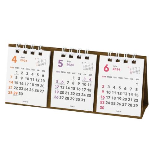 2024Calendar ベーシック プチプチ卓上3ヶ月カレンダー 卓上カレンダー2024年4月始まり ホワイト エムプラン