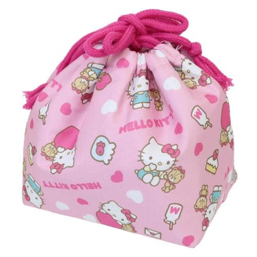 ハローキティ グッズ ランチ巾着 キャラクター マチ付き巾着 ポップレッドハート サンリオ