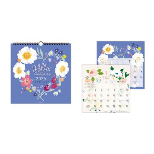 2026 Calendar リングカレンダー大 壁掛けカレンダー2026年 フラワーアート 日本ホールマーク スケジュール 書き込み