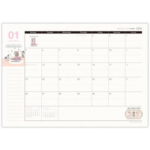 スヌーピー A5マンスリーダイアリー 2026 diary SNA5コーラルピンクスマイル ピーナッツ キャラクター