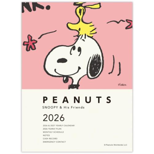 スヌーピー A6マンスリーダイアリー 2026 diary SNA6コーラルピンクスマイル ピーナッツ キャラクター 令和8年手帖