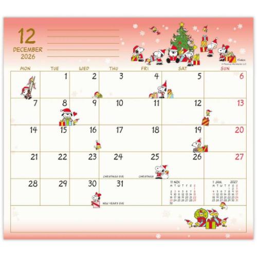 スヌーピー 2026 diary スリムマンスリーダイアリー SNスリムスヌーピーと木馬 ピーナッツ 日本ホールマーク 10月始まり キャラクタースケジュール帳