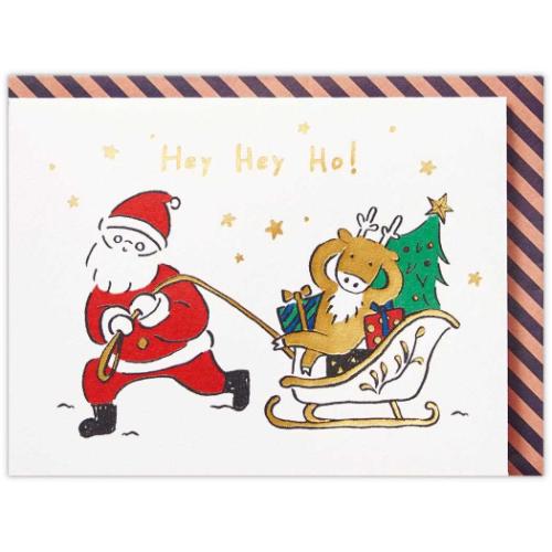 クリスマスカード 二つ折りカード おっサンタHeyHeyHO2