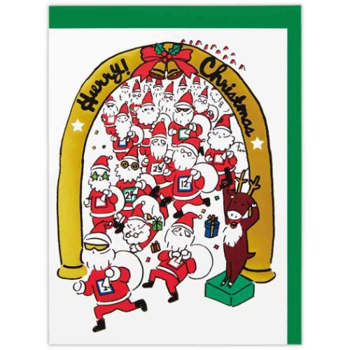 クリスマスカード 二つ折りカード おっサンタマラソン 日本ホール