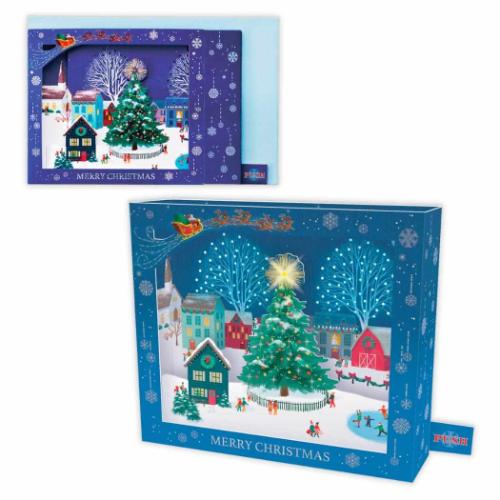 クリスマスカード 立体オルゴールカード LEDレーザークリスマス