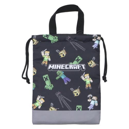 マインクラフト Minecraft ゲームキャラクター シューズバッグ 巾着シューズケース ブラック 新入学 ニシオ