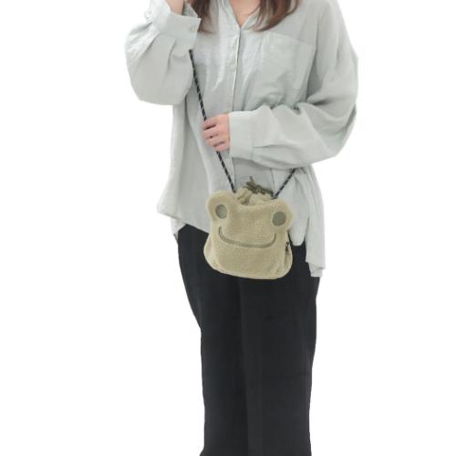 ショルダーバッグ 巾着サコッシュ かえるのピクルス もこフェイス ナカジマ 斜め掛けかばん ポシェット 肩掛け