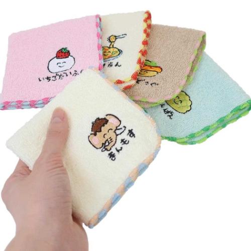 おえかきさん ワンポイント刺繍ハンカチタオル ミニタオル 汗拭きタオル いちごだいふくさん オクタニ