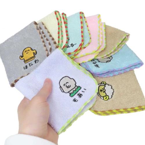ミニタオル ワンポイント刺繍ハンカチタオル おえかきさん はにわさん オクタニ 汗拭きタオル キャラクター