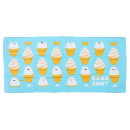 プリントロングタオル DOKOINU？ フェイスタオル オクタニ ドコイヌ ソフトクリーム