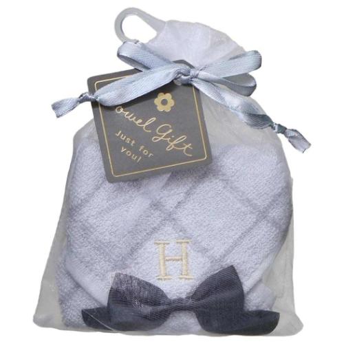 リボン付きイニシャルタオル ミニタオル H クーリア プレゼント 巾着入り