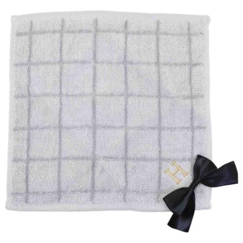 リボン付きイニシャルタオル ミニタオル H クーリア プレゼント 巾着入り