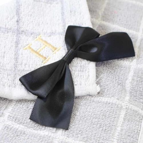 リボン付きイニシャルタオル ミニタオル H クーリア プレゼント 巾着入り