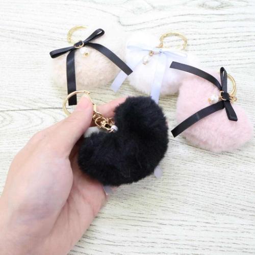 パール付きハートファーチャーム リボンステーショナリー キーリング クーリア