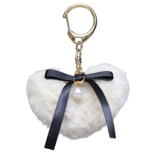 パール付きハートファーチャーム リボンステーショナリー キーリング クーリア