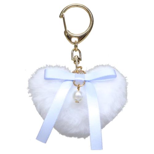 パール付きハートファーチャーム リボンステーショナリー キーリング クーリア