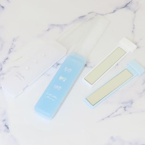 手鏡＆くし リボンコスメ スライドミラー＆コーム オーロラホワイト プレゼント 女の子 かわいい